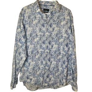 Bugatchi Mens Classic Fit Comfort Stretch Blue and White Abstract Shirt Size XXL